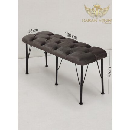 By Hakan Aşkın Metal Ayaklı Babyface Puf & Bench Koyu Füme - Görsel 2