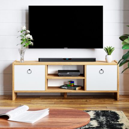 İntergo Modern Tasarımlı Kapaklı TV Ünitesi - Yonga Levha, 120x29x44 cm, Salon İçin Şık Mobilya - Görsel 2
