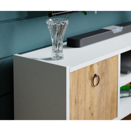 İntergo Kapaklı ve Raflı Modern Minimalist TV Ünitesi - Yonga Levha, 120x29x44 cm - Görsel 3