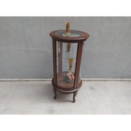 Bengi Ticaret Gümüşlük Yuvarlak Model Parlak Ceviz Kayın Aslan Ayak 3 Raf Bombe CAM120 El Yapım - Görsel 4