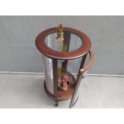 Bengi Ticaret Gümüşlük Yuvarlak Model 78CM Parlak Ceviz Kayın Aslan Ayak 1raf Bombe Cam Elyapım