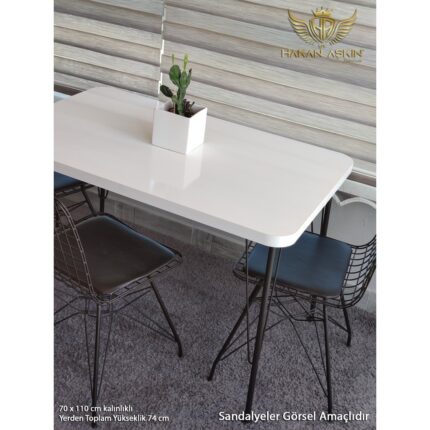 By Hakan Aşkın Siyah Metal Ayaklı 70 x 110  cm  Kalınlıklı (Tek Masa) White Eclipse Balkon - Çalışma - Mutfak Masası - Görsel 3
