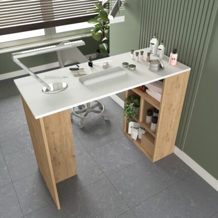 Cool Home Pan Makyaj Masası , Manikür Masası , Raflı Beyaz - Sepet - Görsel 3