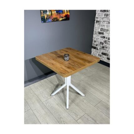 Hey Modüler Mobilya Tepe Ceviz Beyaz Mutfak Yemek Masası Balkon Masası Kavisli Köşe Beyaz Ayak 70 cm - Görsel 3