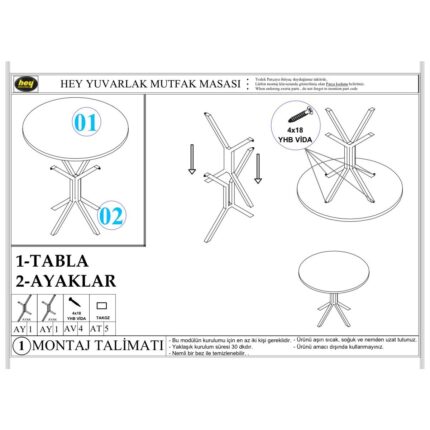 Hey Modüler Mobilya Nisa Yuvarlak Mutfak Masa Yemek Masa Balkon Masa Metal Siyah Ayaklı 70 cm - Görsel 5