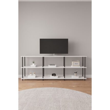 Mobitopya Çevir Kur 200 cm Raflı Tv Sehpası, Tv Ünitesi Beyaz