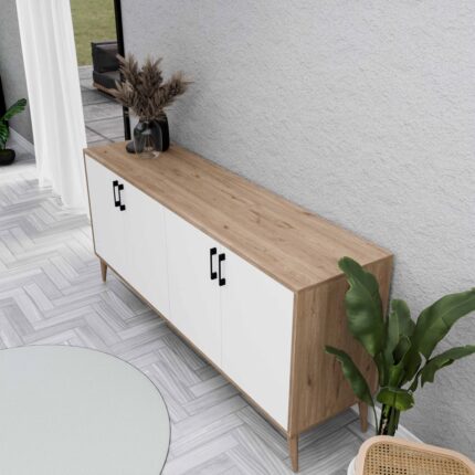 MEZZA 1676 HERA 180 CM (AHŞAP AYAKLI) MODERN KONSOL SEPET-BEYAZ - Görsel 4