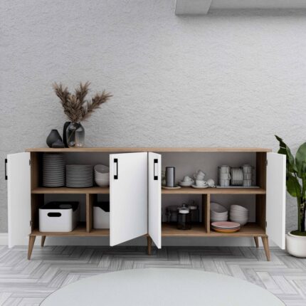 MEZZA 1676 HERA 180 CM (AHŞAP AYAKLI) MODERN KONSOL SEPET-BEYAZ - Görsel 5