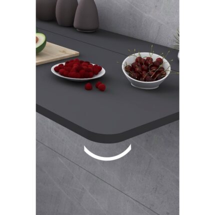 Kydonia Home 60X90 cm Oval Köşeli Antrasit Renkli Sabit Raflı Duvara Monte Kırma Katlanır Mutfak Masası - Görsel 3