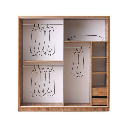 Avm 24 Cenevre Gardırop-Ceviz-207x60x215cm-Sürgülü Aynalı Kapak-Ücretsiz Nakliye Ve Montaj - Görsel 2