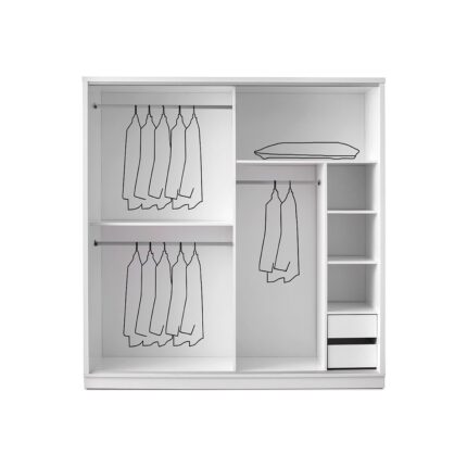 Avm 24 Palermo Gardırop-Beyaz-207x60x215cm-Sürgülü Aynalı Kapak-Ücretsiz Nakliye Ve Montaj - Görsel 2