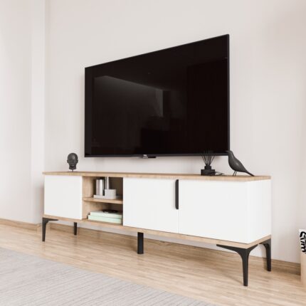 Alonex Tarz Tv Ünitesi , Raflı Tv Sehpası , 180 cm Tv Konsolu (Full Beyaz) - Görsel 3