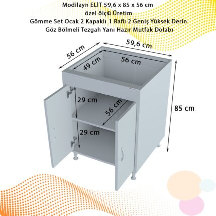 Modilayn ELİT 59,6 x 85 x 56 cm Gömme Ankastre Ocak ve Çift Raflı Mutfak Dolabı - Görsel 2