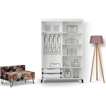 Pasific Home Huga Sürgülü 2 Kapaklı Aynalı Gardırop, Beyaz, 120cm - Görsel 4