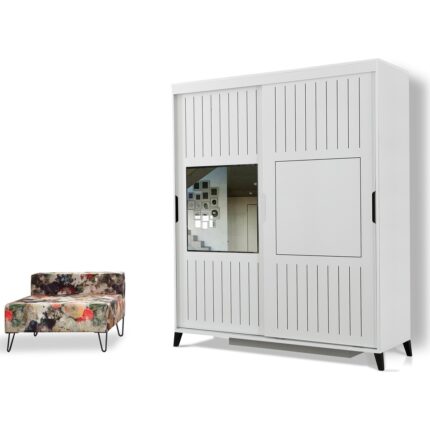 Pasific Home Huga Sürgülü 2 Kapaklı Aynalı Gardırop, Beyaz, 150 cm