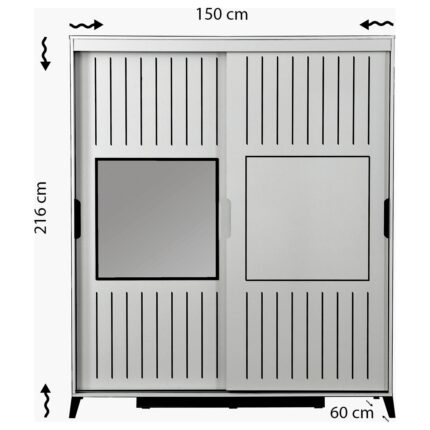 Pasific Home Huga Sürgülü 2 Kapaklı Aynalı Gardırop, Beyaz, 150 cm - Görsel 5