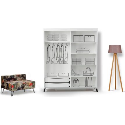 Pasific Home Huga Sürgülü 2 Kapaklı Aynalı Gardırop, Beyaz, 160 cm - Görsel 4