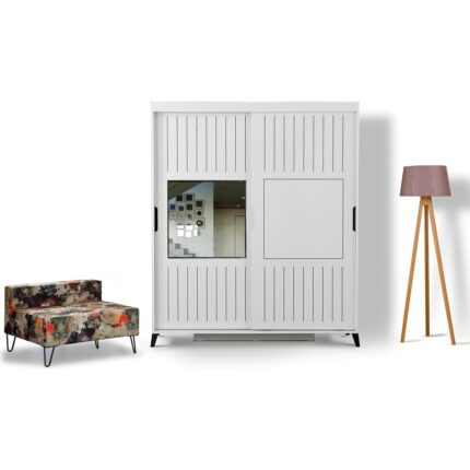 Pasific Home Huga Sürgülü 2 Kapaklı Aynalı Gardırop, Beyaz, 180 cm