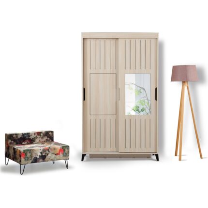 Pasific Home Huga Sürgülü 2 Kapaklı Aynalı Gardırop, Meşe, 120 cm