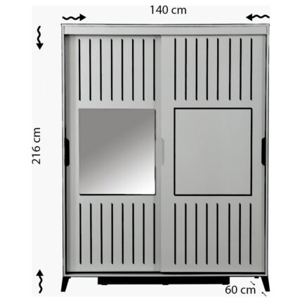 Pasific Home Huga Sürgülü 2 Kapaklı Aynalı Gardırop, Meşe, 140 cm - Görsel 5