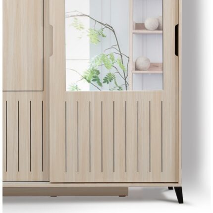 Pasific Home Huga Sürgülü 2 Kapaklı Aynalı Gardırop, Meşe, 150 cm - Görsel 2