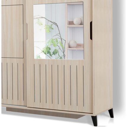Pasific Home Huga Sürgülü 2 Kapaklı Aynalı Gardırop, Meşe, 170 cm - Görsel 3