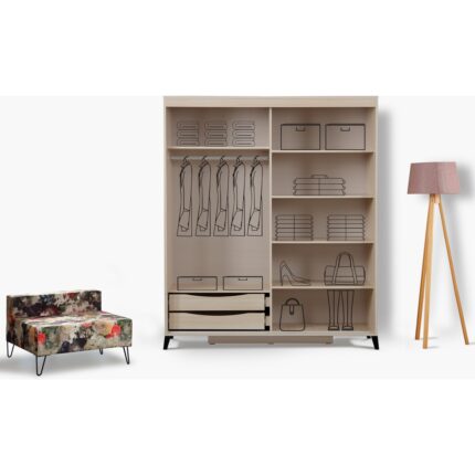 Pasific Home Huga Sürgülü 2 Kapaklı Aynalı Gardırop, Meşe, 180 cm - Görsel 4