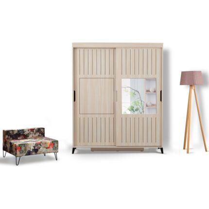 Pasific Home Huga Sürgülü 2 Kapaklı Aynalı Gardırop, Meşe, 190 cm