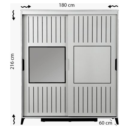 Pasific Home Huga Sürgülü 2 Kapaklı Aynalı Gardırop, Ceviz ,180 cm - Görsel 5