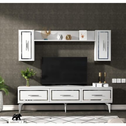 Cantek Dizayn Vanessa Tv Ünitesi Takımı Beyaz - Gümüş - Görsel 2