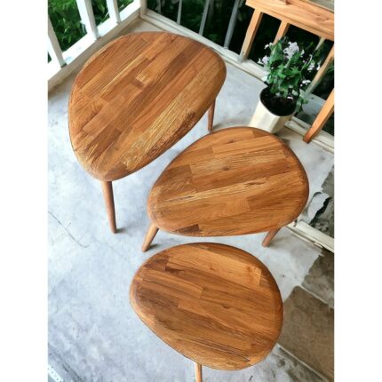 Faw Decor Masif Ahşap Yağlı Zigon Sehpa 3'lü Set, Ceviz Orta Yüzyıl Modern Yan Sehpa - Görsel 4