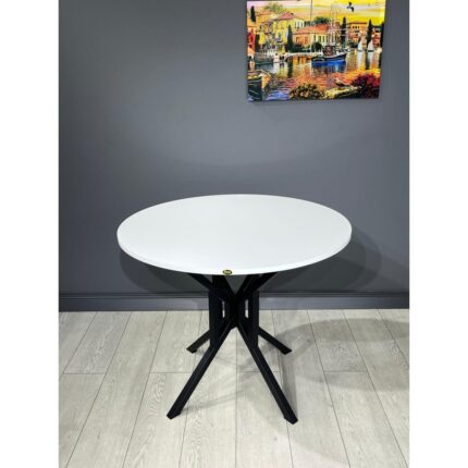 Hey Modüler Mobilya Sedef Yuvarlak Mutfak Masası Yemek Masası Balkon Masası Metal Siyah Ayak 100 cm - Görsel 3