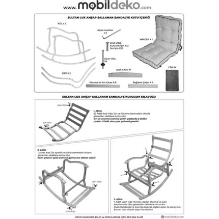 Özmob Relax Lüx Ahşap Çift Minderli Çift Cepli Sallanan Sandalye Krem/gri - Görsel 5