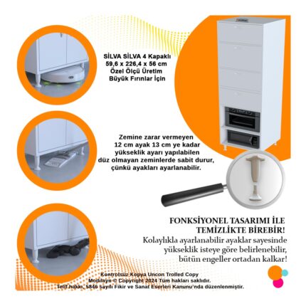 Modilayn Silva_silva 4 Kapak 59,6 x 226,4 x 56CM 6 Derin Göz Raf Mini Midi Mikrodalga Fırın Dolabı - Görsel 5