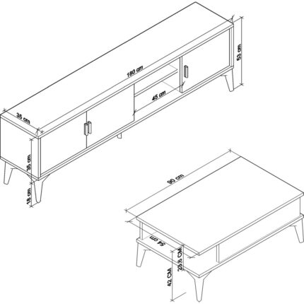 Cool Home Marin Tv Ünitesi 180 cm - Orta Sehpa Seti  Çizgi Desenli , Raflı , Ceviz (Sandık) - Görsel 4
