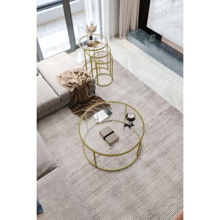 Dekopratik Berlin Orta Sehpa – Temperli Cam Üst, Altın Sarı Metal Ayak, Minimalist Tasarım, 80x80x45 cm, Salon Dekoruna Uyumlu - Görsel 3