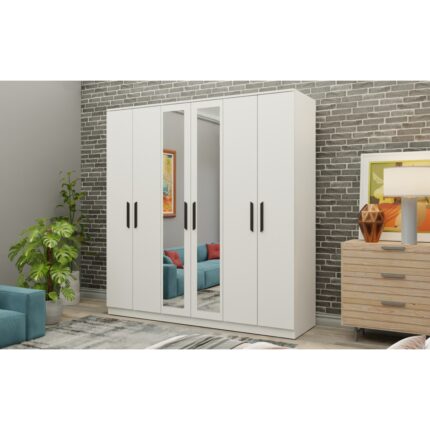 Metalia Gm 081 Favorite 6 Kapılı Aynalı Beyaz Siyah Kulplu Gardırop - Görsel 2