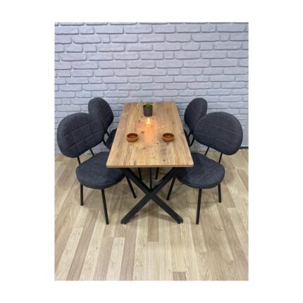 Bambeds Mobilya Masa Takımı, Yemek Masası, Mutfak Masası, Balkon Masası - 70X110 Çam 4 Sandalye Koyu Gri