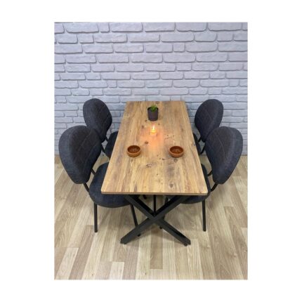 Bambeds Mobilya Masa Takımı, Yemek Masası, Mutfak Masası, Balkon Masası - 70X110 Çam 4 Sandalye Koyu Gri - Görsel 3