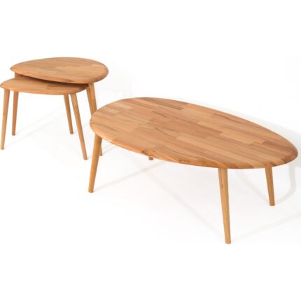 Faw Decor Asimetrik Masif Ahşap Orta Sehpa Ve 2'Li Zigon / 3'Lü Zigon Sehpa Set, Modern Masif