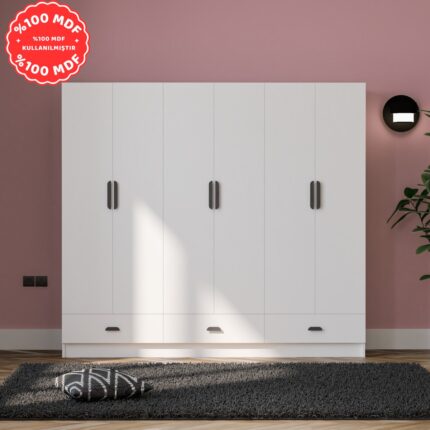 İmbaş Inci 6 Kapak 3 Çekmeceli Gardırop  Mdf
