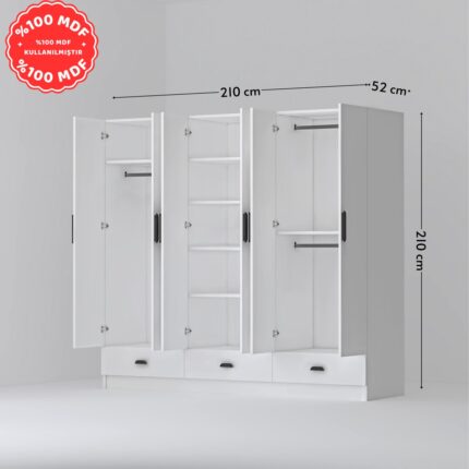 İmbaş Inci 6 Kapak 3 Çekmeceli Gardırop  Mdf - Görsel 4