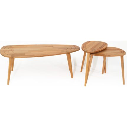 Faw Decor Sweet Masif Doğal Ahşap Orta Sehpa ve 2'li/3'lü Zigon Sehpa Set, Modern Masif Yan ve Orta Sehpa