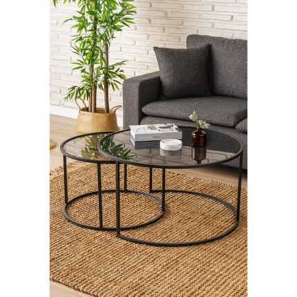 Dekopratik Tokyo Orta Sehpa 80 cm Yuvarlak Füme Kırılmaz Cam 2 li Sehpa Takımı - Görsel 2