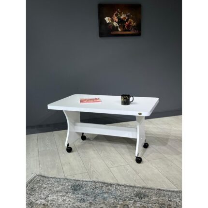 Hey Modüler Mobilya Hey Ada Tekerlekli Kavisli Köşe 100 x 60 Orta Sehpa Beyaz - Görsel 3