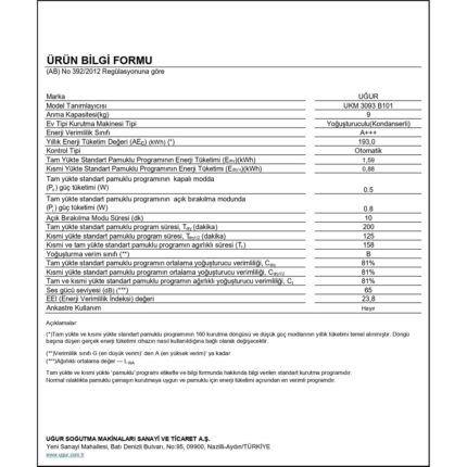 Uğur Ukm 3093 B101 9 kg Çamaşır Kurutma Makinesi - Görsel 5