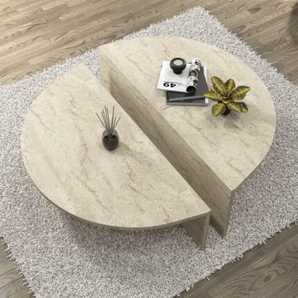 Cool Home Venüs Oval Orta Sehpa Traverten (Mermer Desen) - Görsel 2