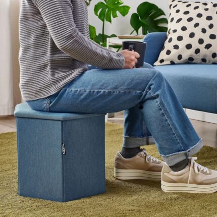 IKEA "LOTR®" Kjuge Saklama Gözlü Puf, Knisa Orta Mavi - Koyu Gri - Görsel 2