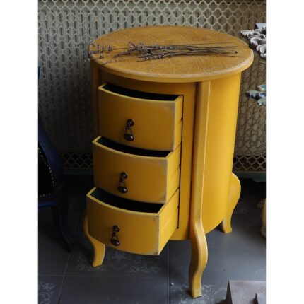 Moza Sanat 3 Çekmeceli Vintage Sarı Eskitme Komodin - Görsel 3