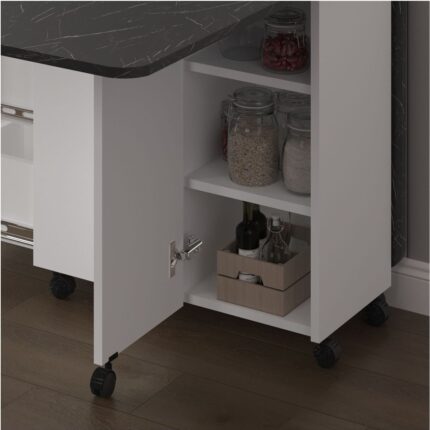 Asra Trend MDF Katlanır Mutfak Yemek Çalışma Masası, 3 Çekmeceli, Beyaz-Royal Mermer, KM-30 - Görsel 4